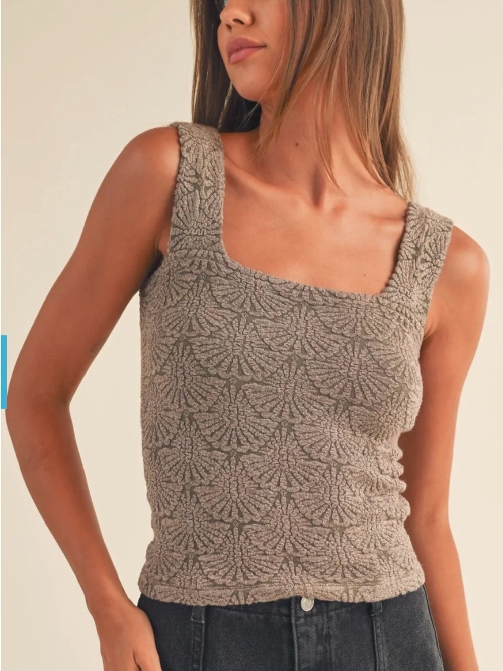 Miou Muse Textured Square-Neck Tank Top - Taupe